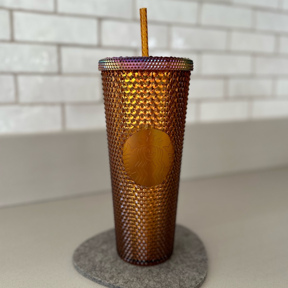 Starbucks Holiday Bronze Gold Rainbow Metallic Studded Large 24oz Tumbler